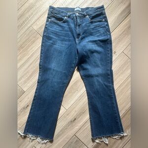 LOFT Dark Blue Frayed Hem Kick Crop Jeans